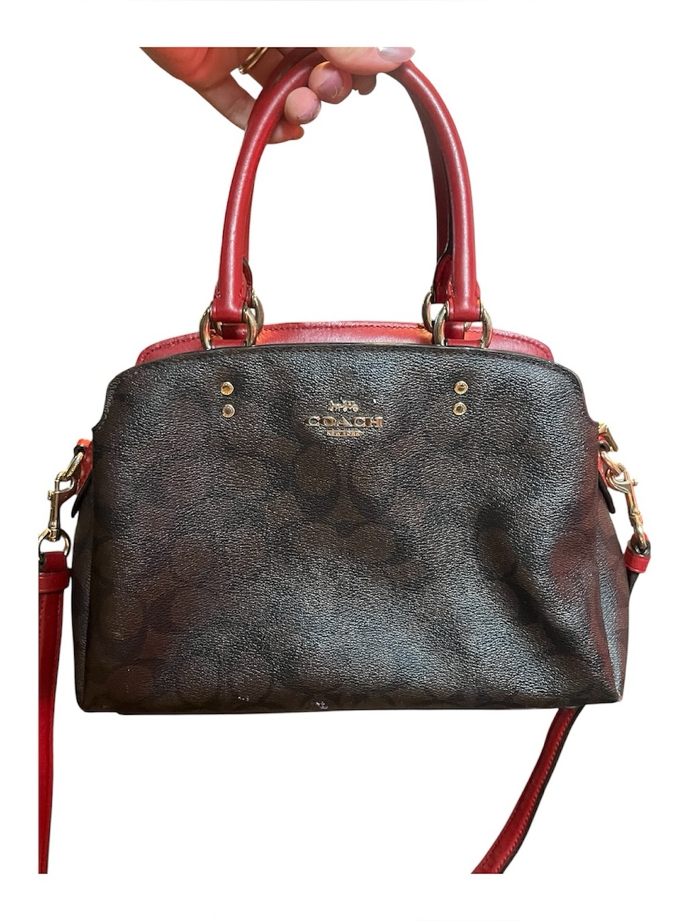Coach Mini Lillie Carryall in Signature Canvas (Brown/1941 Red)